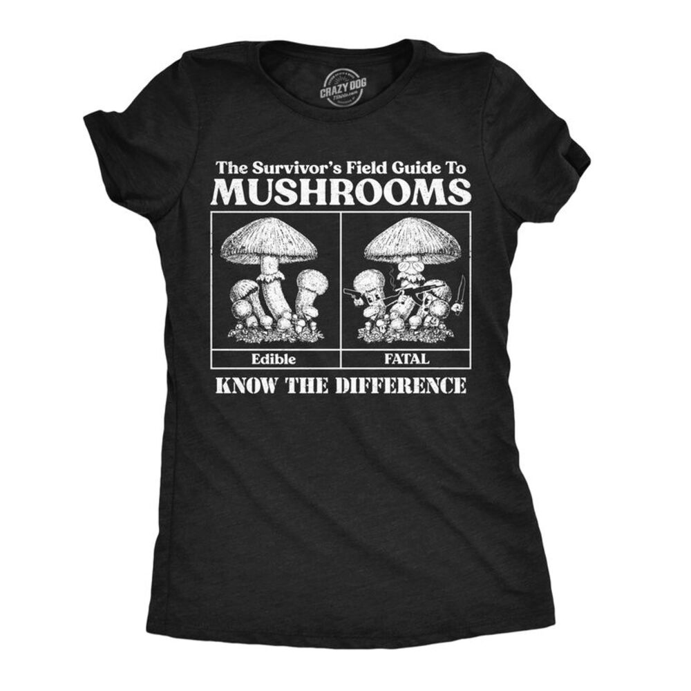 Womens T Shirts Survivors Guide To Mushrooms Joke Tee For Ladies